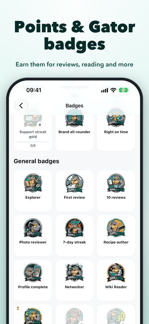 Points & Gator badges – Earn them for reviews, reading and more