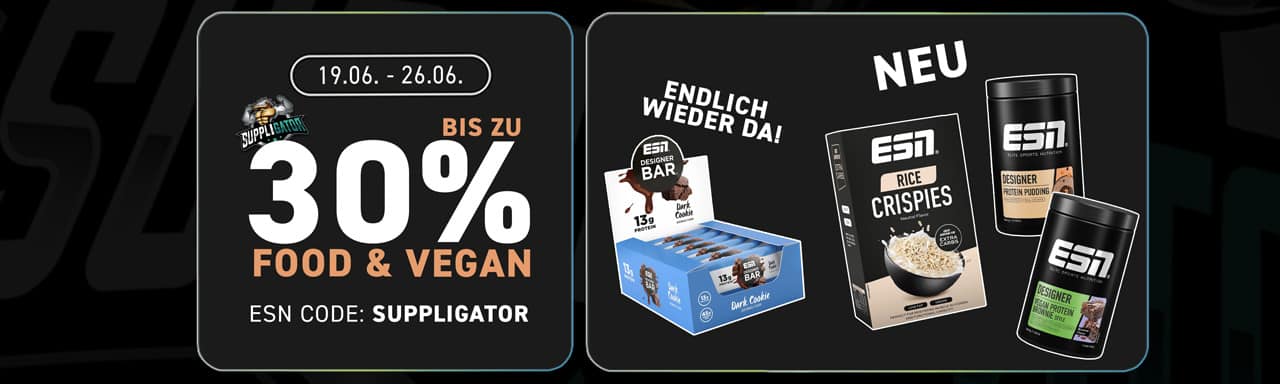 Bis zu 30% Rabatt bei ESN Food & Vegan Aktion + Restock Dark Cookie Designer Bar