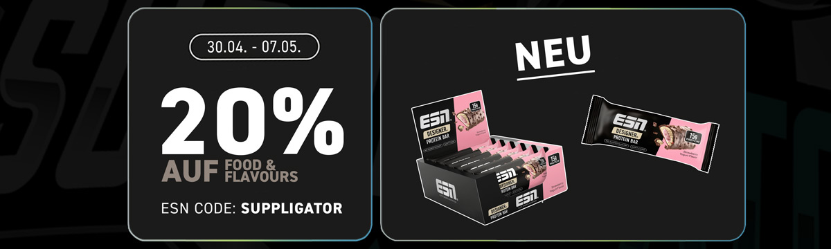 20% auf Food bei ESN + neuer Designer Bar Strawberry Yogurt