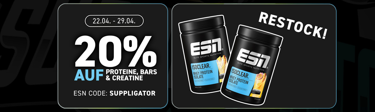 20% auf Proteine, Bars und Creatine bei ESN + Restock der ISOCLEAR Community-Favoriten