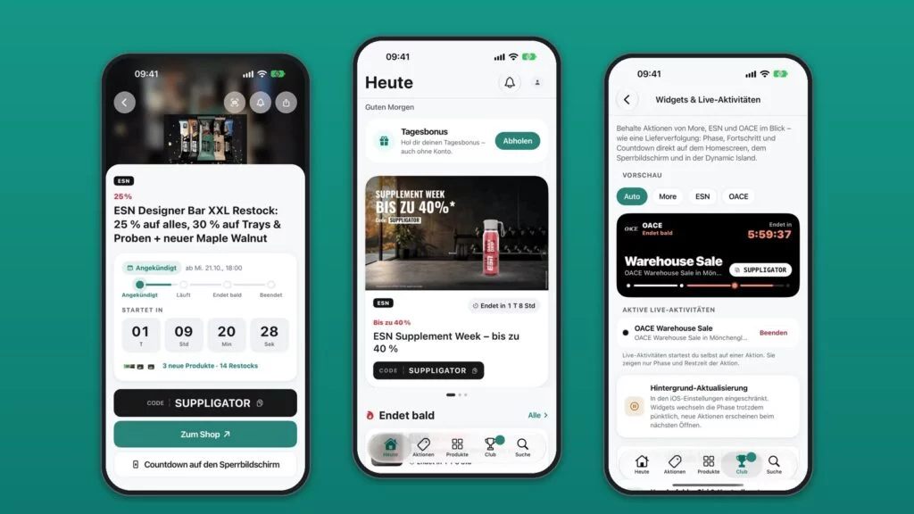 More Nutrition, ESN & OACE App: alle Aktionen, Codes & Restocks in einer App